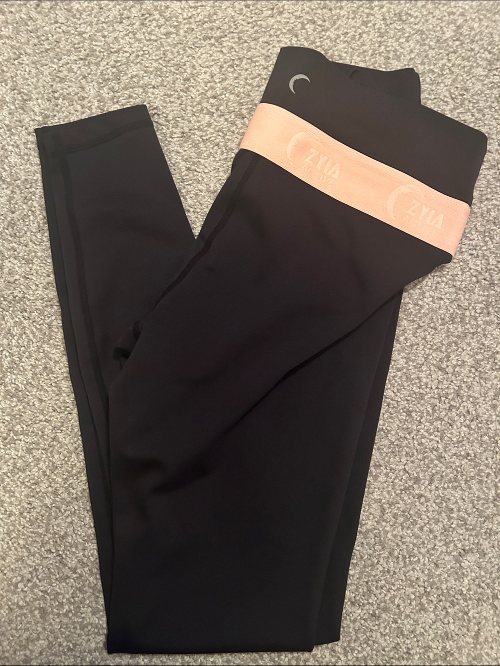 ZYIA Black Leggings with Peach Waistband